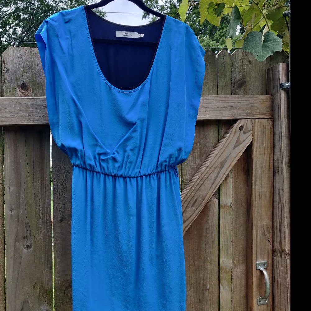 Turquoise and black Robert Rodriguez silk dress.